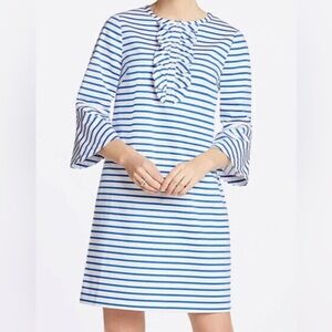 Draper James Blue and White Striped Ruffle-Front Shift Dress NWOT $135 original